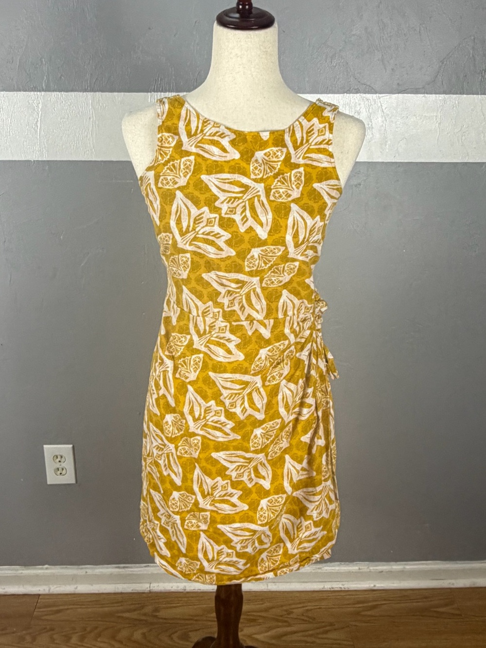 Patagonia Pataloha Mustard Yellow Floral Sleeveless Faux Wrap Dress